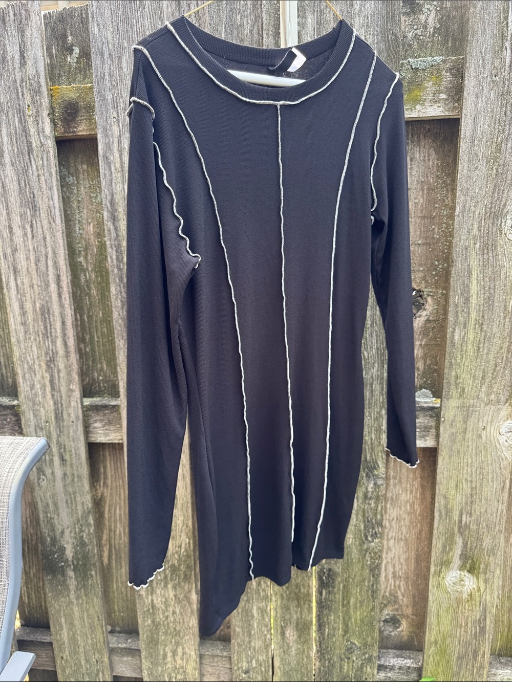 Divided Black Long Sleeve Tunic with Contrast White Seams